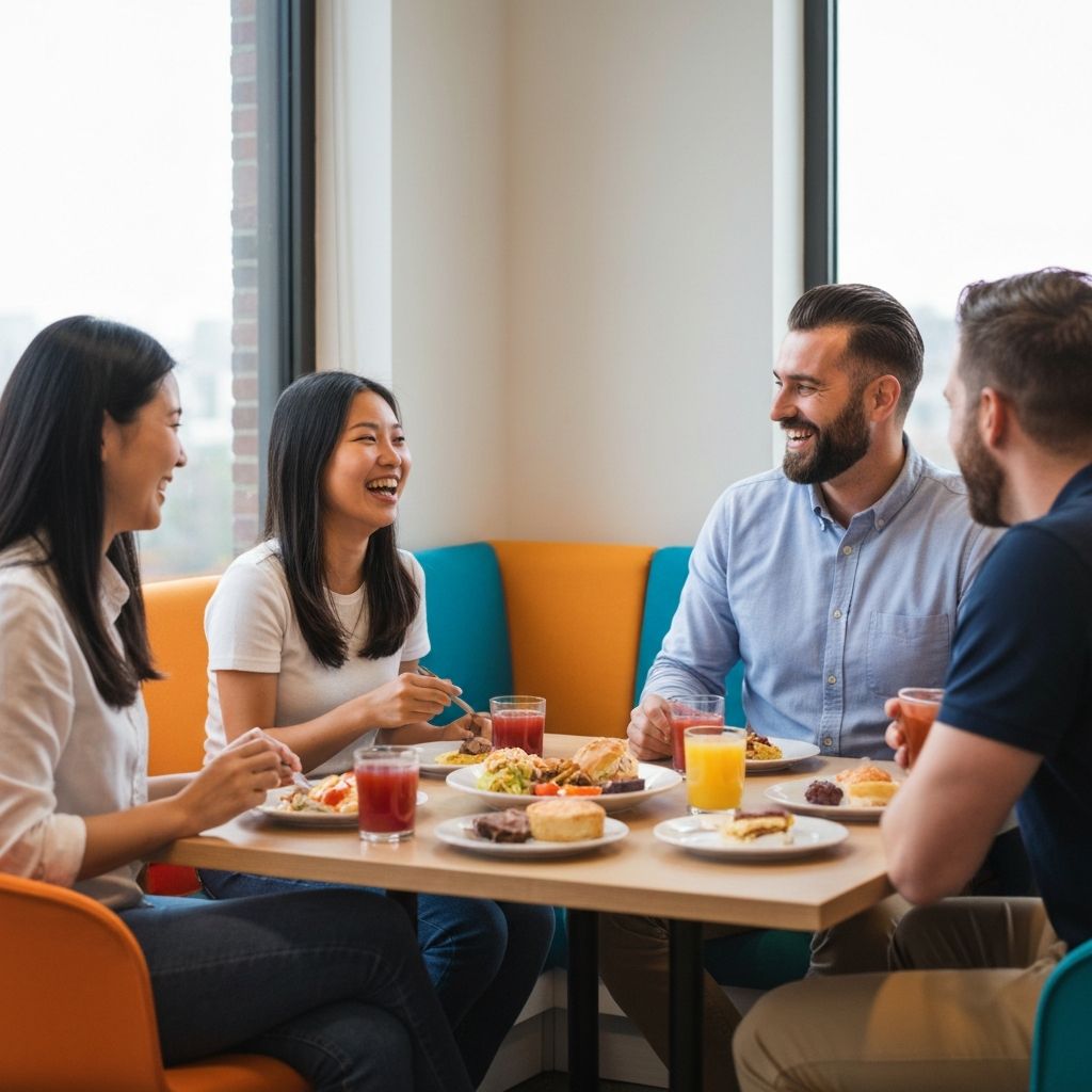 Pausenraum mit Menschen beim Mittagessen